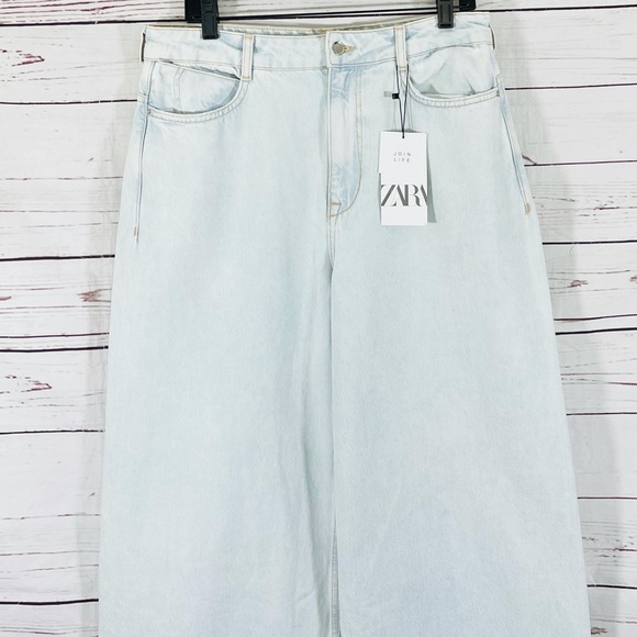 Zara Women’s High Rise Wide Leg Jeans Blue Size 10 - Picture 3 of 10